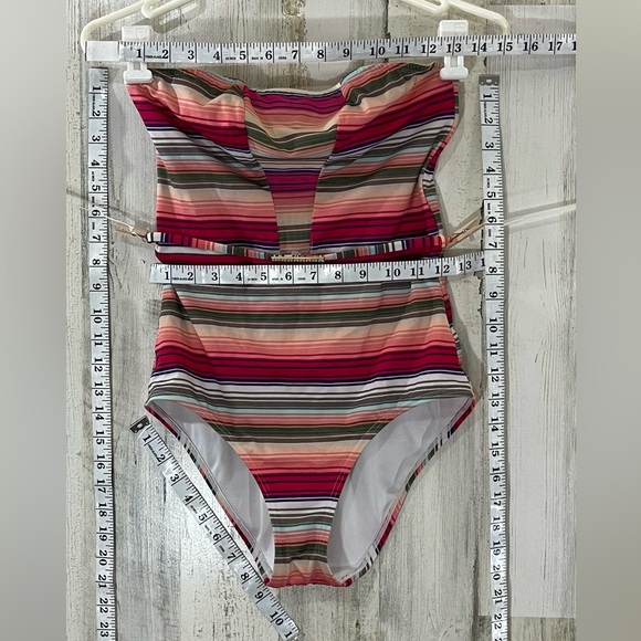 Victoria Secret One Piece Strapless Belted Swim Suit Striped Sheer panels Small - Picture 6 of 14